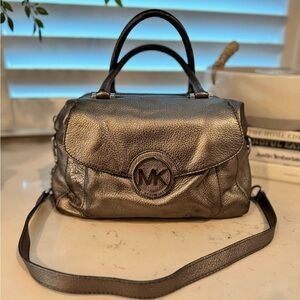 Michael Kors Grey/Silver Fulton Large Satchel Pebbled Leather handbag